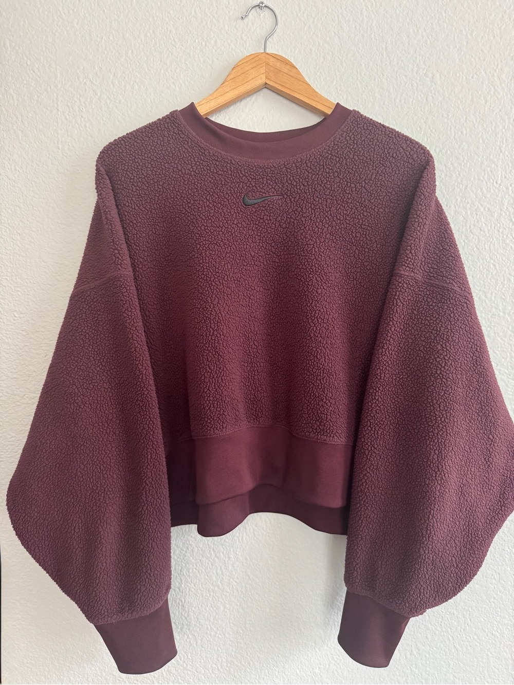 Nike Maroon Sherpa Crewneck with Embroidered Swoosh